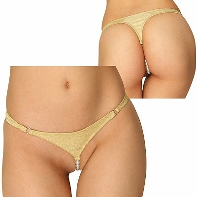 ラメ入り生地パール付きGスト ゴールド(ランジェリー)