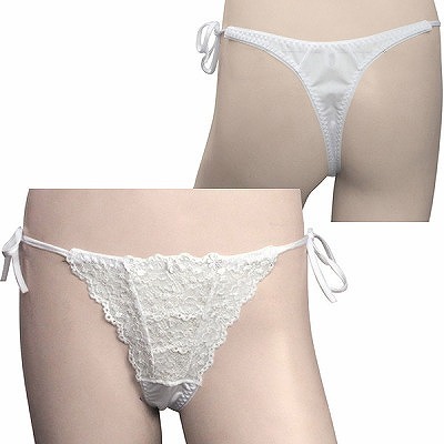 トリコット生地フラワーレース脇紐オープンTバック ホワイト(ランジェリー)