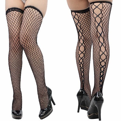 編み上げテープ付ガーター用ストッキング ブラックブラック(ランジェリー)