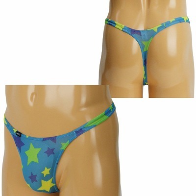 メンズ スター柄ノーシームTバック グリーン(ランジェリー)