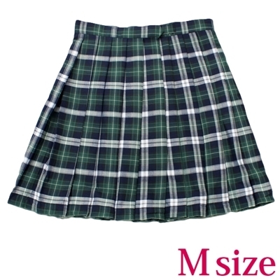 ポケット付きのチェック柄プリーツスカート単品 緑×白 Mサイズ(コスチューム)